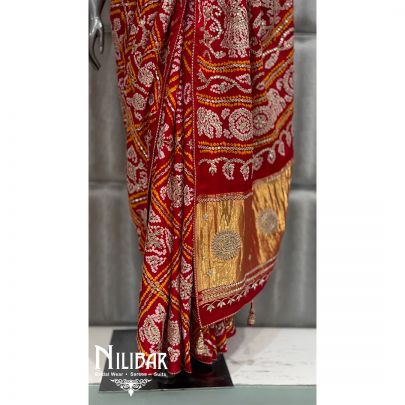 Red Silk Beautifully Embellished Bandhani Saree