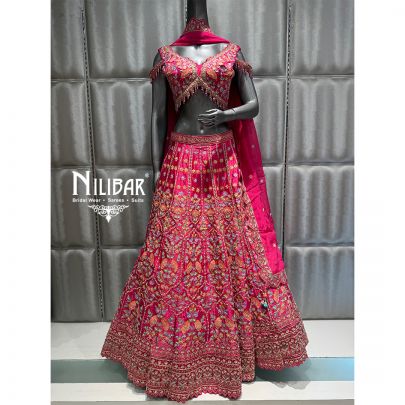 Hot Pink Silk Embroidered Lehenga
