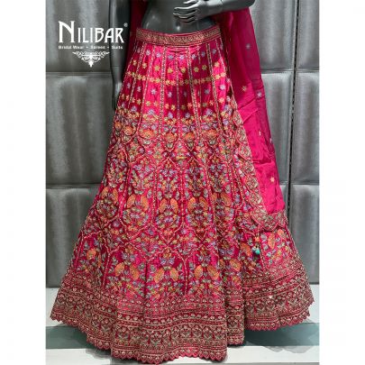 Hot Pink Silk Embroidered Lehenga
