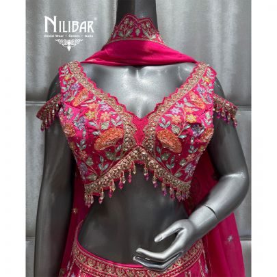 Hot Pink Silk Embroidered Lehenga