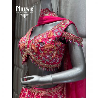 Hot Pink Silk Embroidered Lehenga