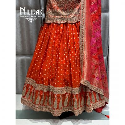 Orange Organza Embroidered Lehenga