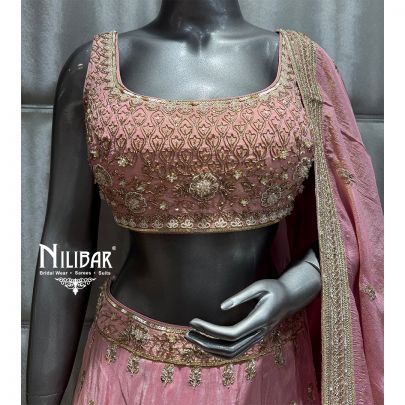 Pink Lame Embroidered Lehenga