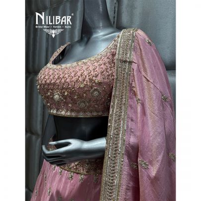 Pink Lame Embroidered Lehenga
