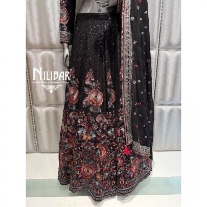 Black Georgette Embroidered Lehenga