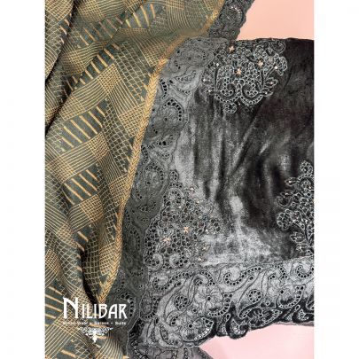 Green Velvet Embroidered Unstitched Suit