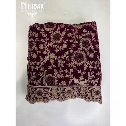 Wine Velvet Embroidered Unstitched Suit