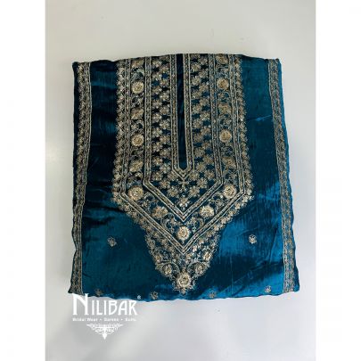 Blue Velvet Embroidered Unstitched Suit