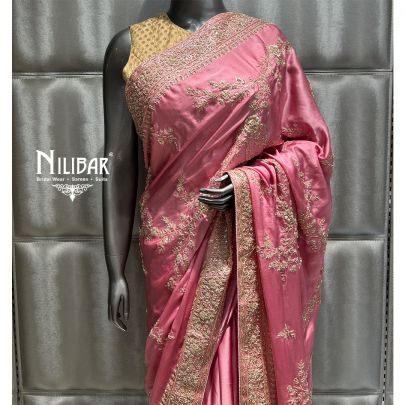 Baby Pink Satin Saree