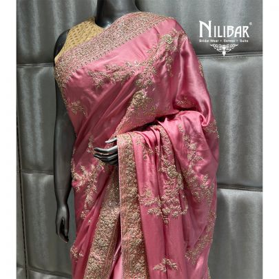 Baby Pink Satin Saree