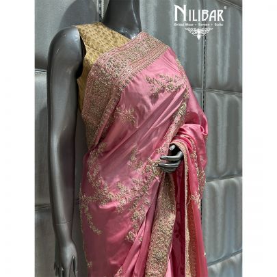 Baby Pink Satin Saree