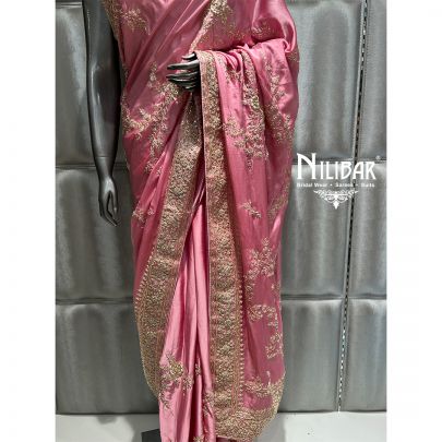 Baby Pink Satin Saree