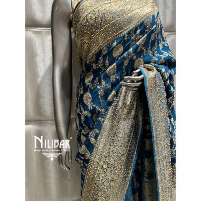 Peacock Blue Georgette Saree
