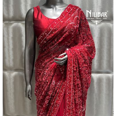 Red Net Saree