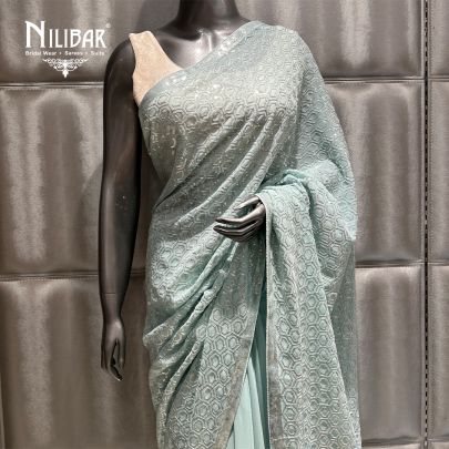 Powder Blue Georgette Saree