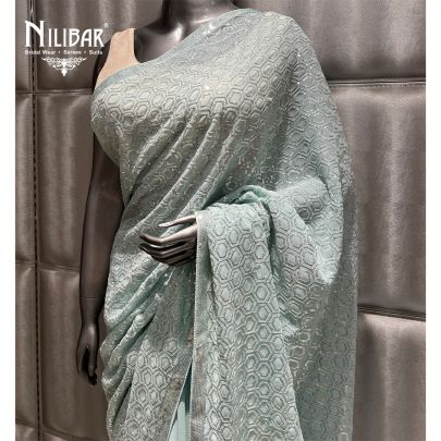 Powder Blue Georgette Saree