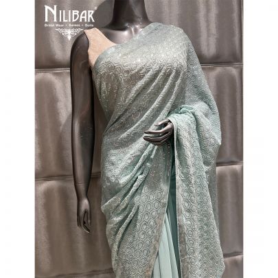 Powder Blue Georgette Saree