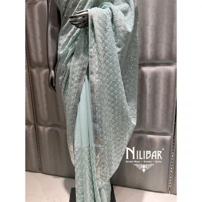 Powder Blue Georgette Saree