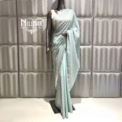 Powder Blue Georgette Saree