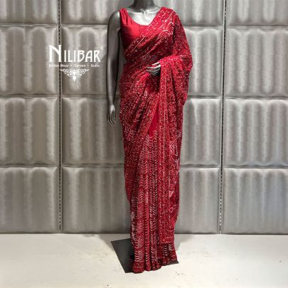 Red Net Saree