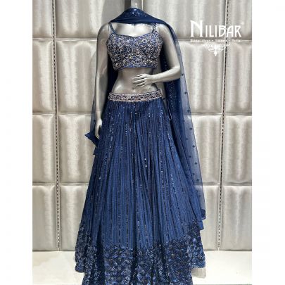 Navy Blue Georgette Lehenga