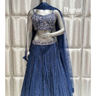 Navy Blue Georgette Lehenga