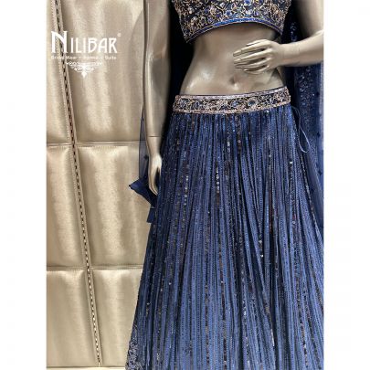 Navy Blue Georgette Lehenga
