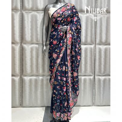 Midnight Blue Georgette Saree