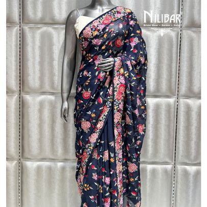 Midnight Blue Georgette Saree