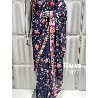 Midnight Blue Georgette Saree