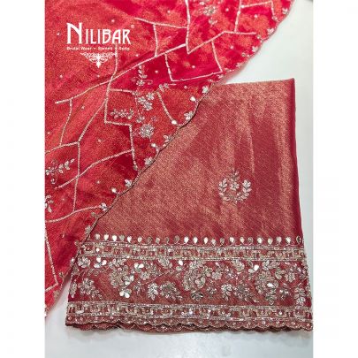 Punch Pink Organza Unstitched Suit