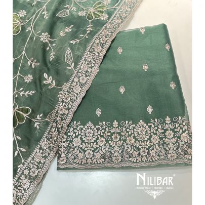 Basil Green Organza Unstitched Suit