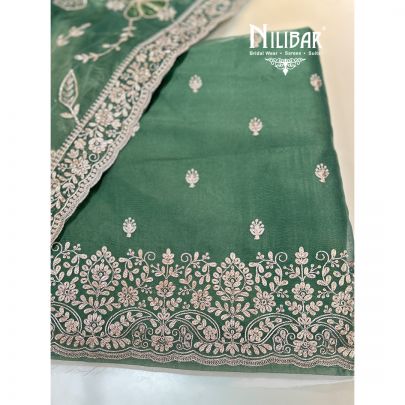 Basil Green Organza Unstitched Suit