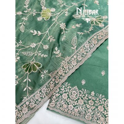 Basil Green Organza Unstitched Suit