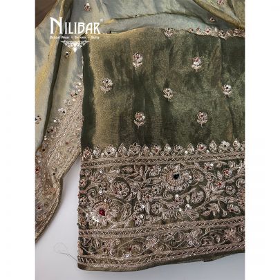 Green Lamé Tissue Embroidered Unstitched Suit