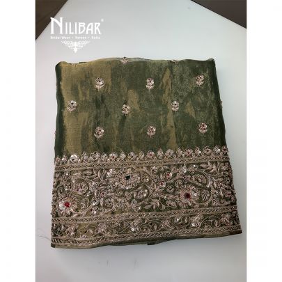 Green Lamé Tissue Embroidered Unstitched Suit