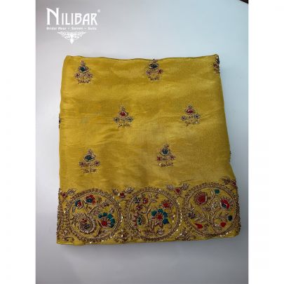 Yellow Lamé Tissue Embroidered Unstitched Suit