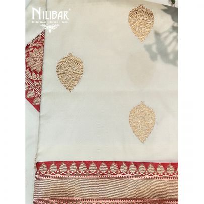 Ivory & Red Banarasi Silk Saree