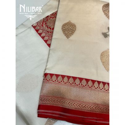Ivory & Red Banarasi Silk Saree