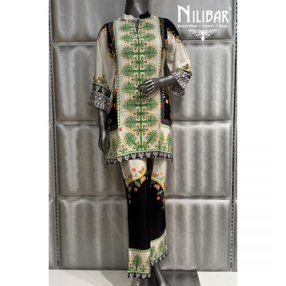 Black and Green Crepe Short Shirt Paired With Pants