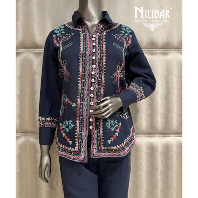 Moon Blue Cotton Short Top Paired With Pants