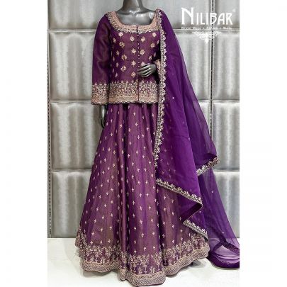 Wildberry Purple Lamé Silk Lehnga With Organza Dupatta