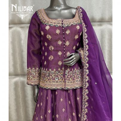 Wildberry Purple Lamé Silk Lehnga With Organza Dupatta