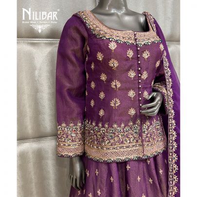 Wildberry Purple Lamé Silk Lehnga With Organza Dupatta