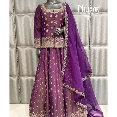 Wildberry Purple Lamé Silk Lehnga With Organza Dupatta