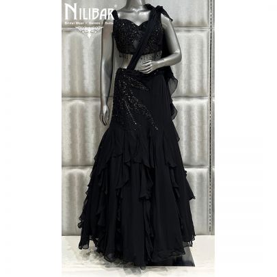 Black Georgette Bottom With Net Blouse Lehnga