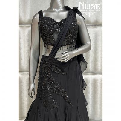 Black Georgette Bottom With Net Blouse Lehnga