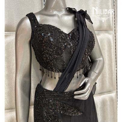 Black Georgette Bottom With Net Blouse Lehnga