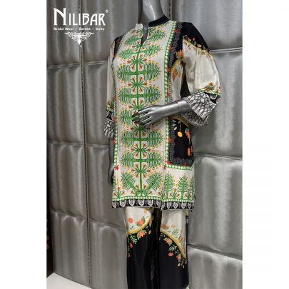 Black and Green Crepe Short Shirt Paired With Pants