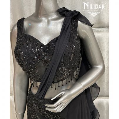 Black Georgette Bottom With Net Blouse Lehnga